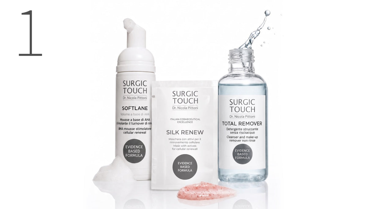 Step 1 detersione SurgicTouch®: Softlane, Silk Renew e Total Remover