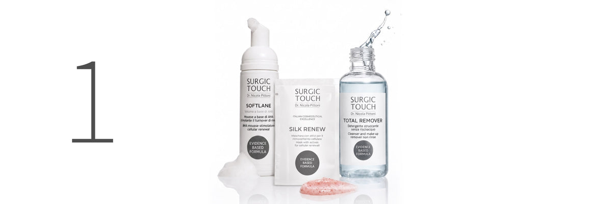 Step 1 detersione SurgicTouch®: Softlane, Silk Renew e Total Remover